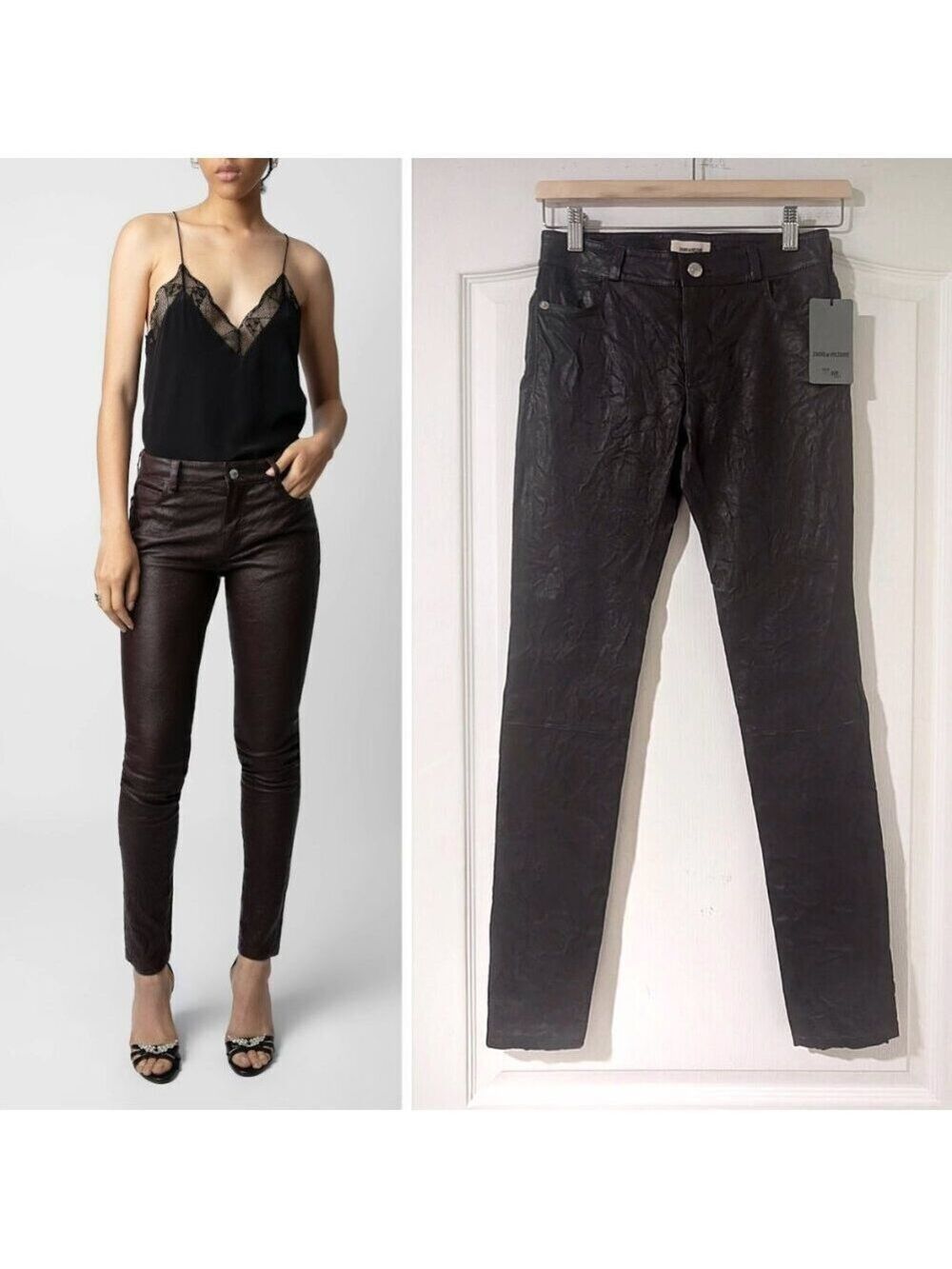 Zadig & Voltaire | Phlame Crinkled Leather Pants In Chocolate Brown